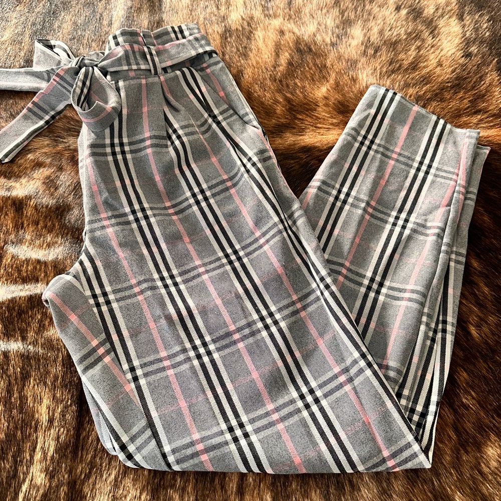 Stylish Plaid Pants with Pink Accents